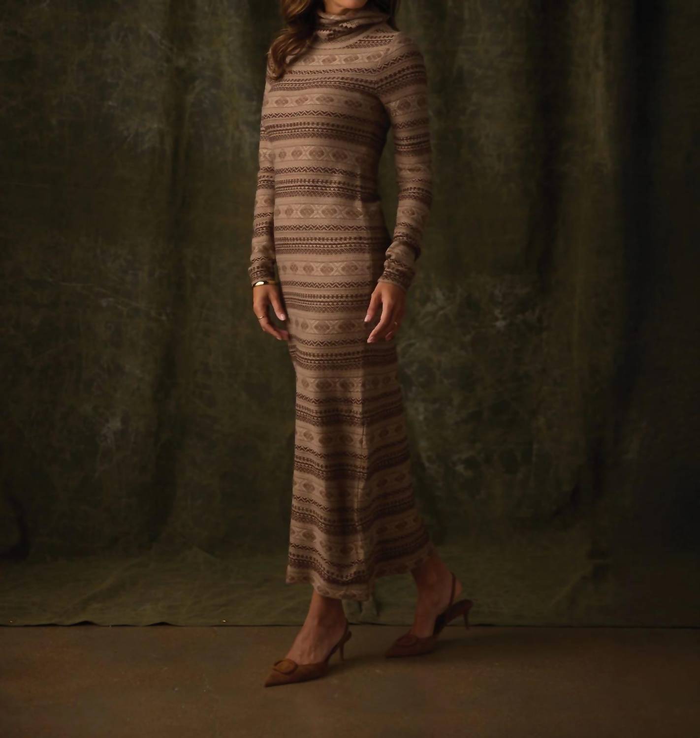The Normal Brand Reverse Fair Isle Maxi Dress in beige - women's dress - alternate view