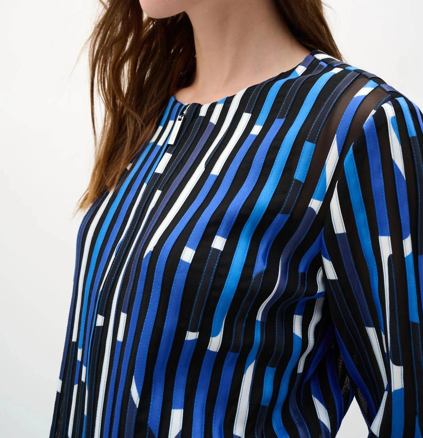 Joseph Ribkoff - Mesh And Satin Geometric Print Fitted Jacket Style