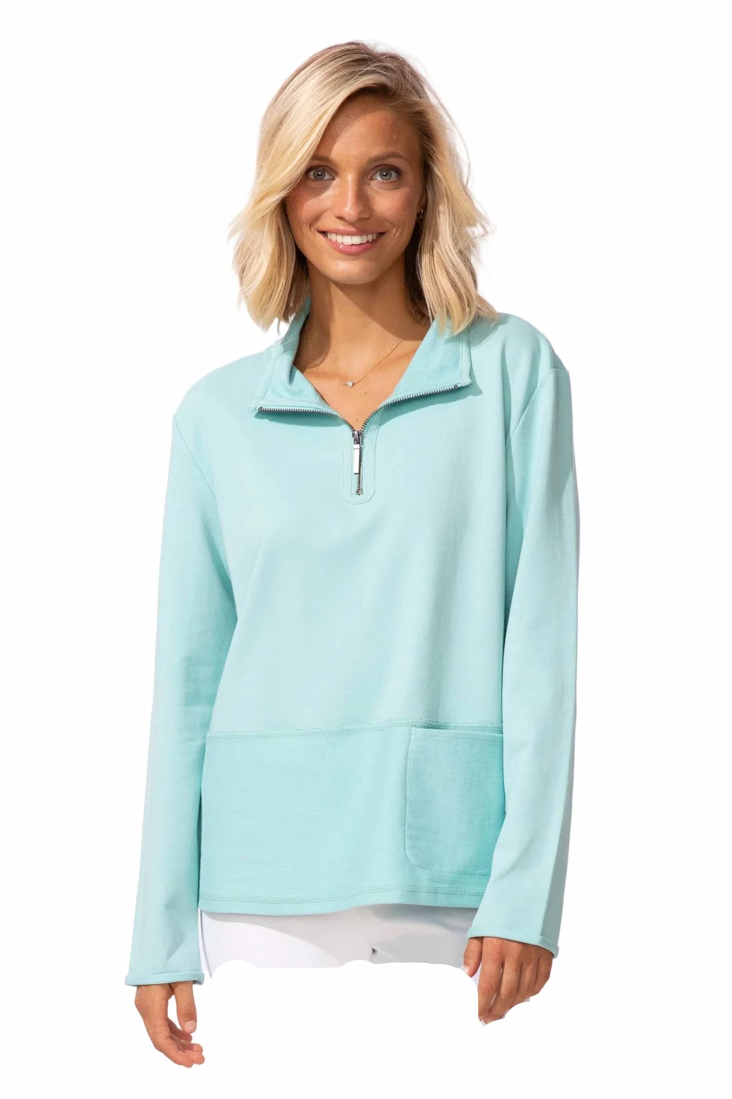 Escape - Quarter Zip Cozy Front Terry Sweatshirt - Plus