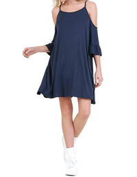 Umgee - Open Shoulder Ruffle Sleeve Dress
