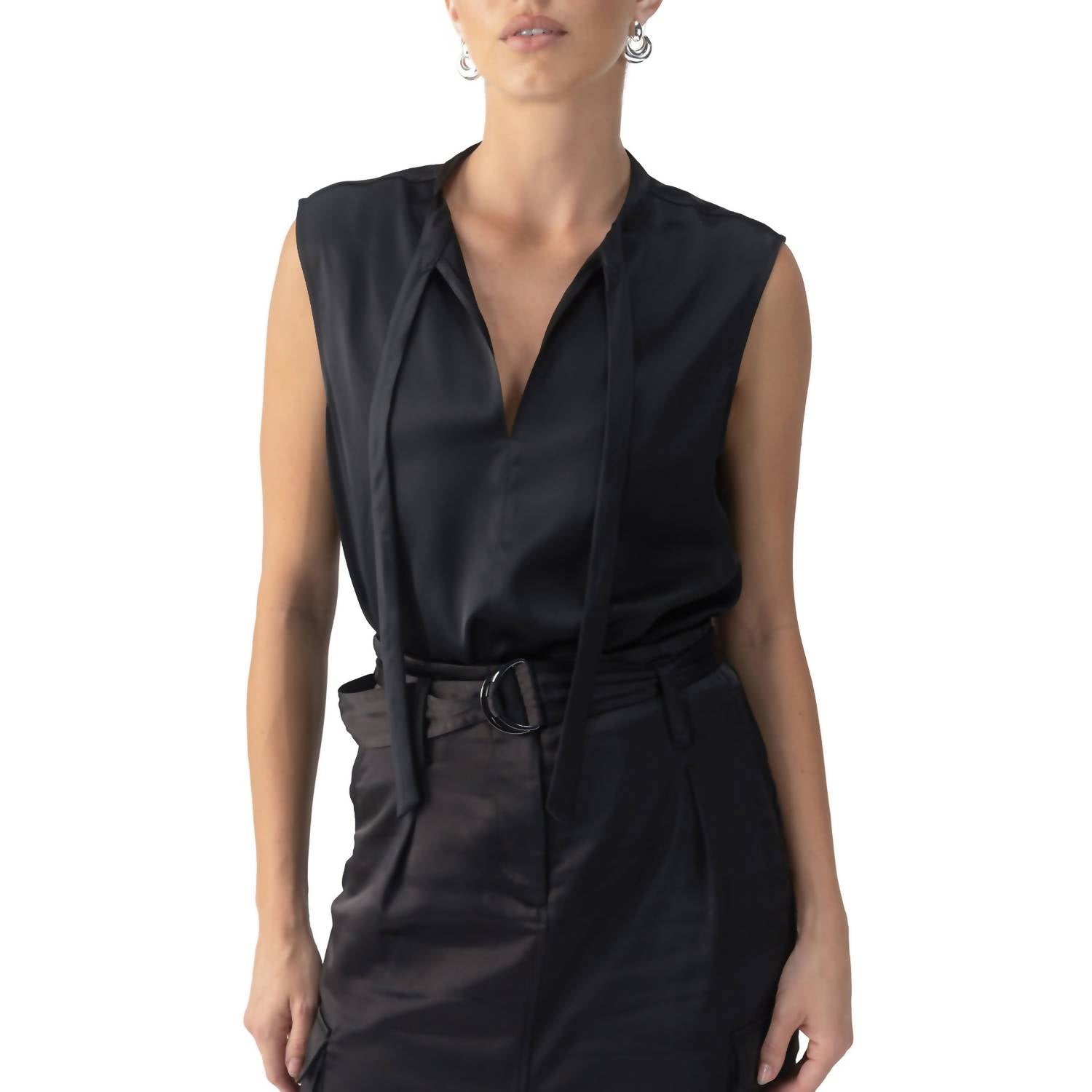 Sanctuary - Tie Neck Satin Shell Top