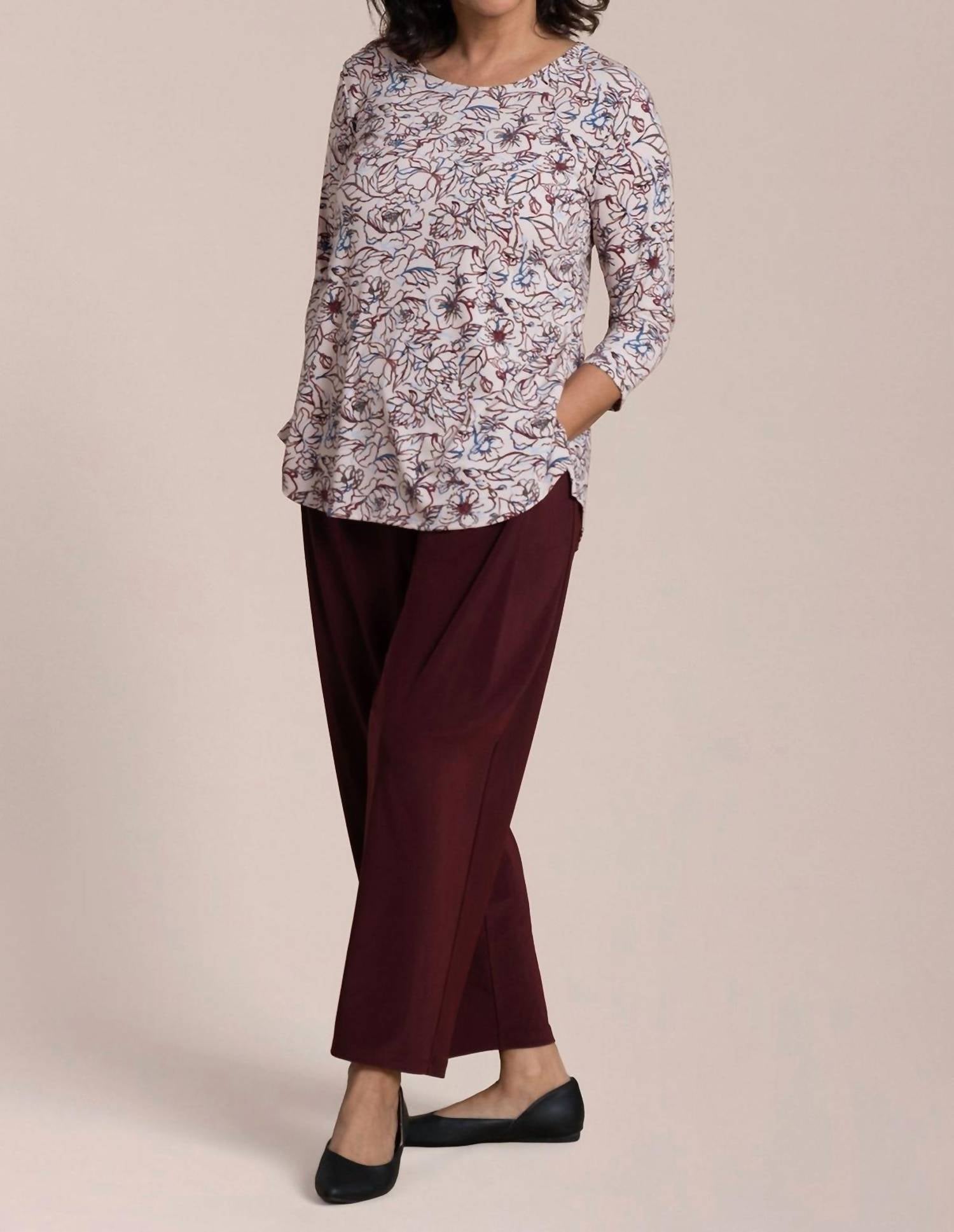 Sympli Go To Classic T Relax Shirt in painted blooms - women's long sleeve top - detail view