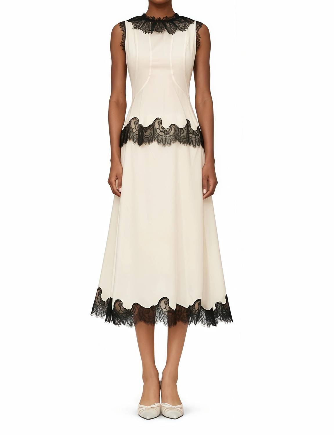 Relvoux - Women's Phoenix Neutral Lace Panel Chiffon Top And Skirt Set
