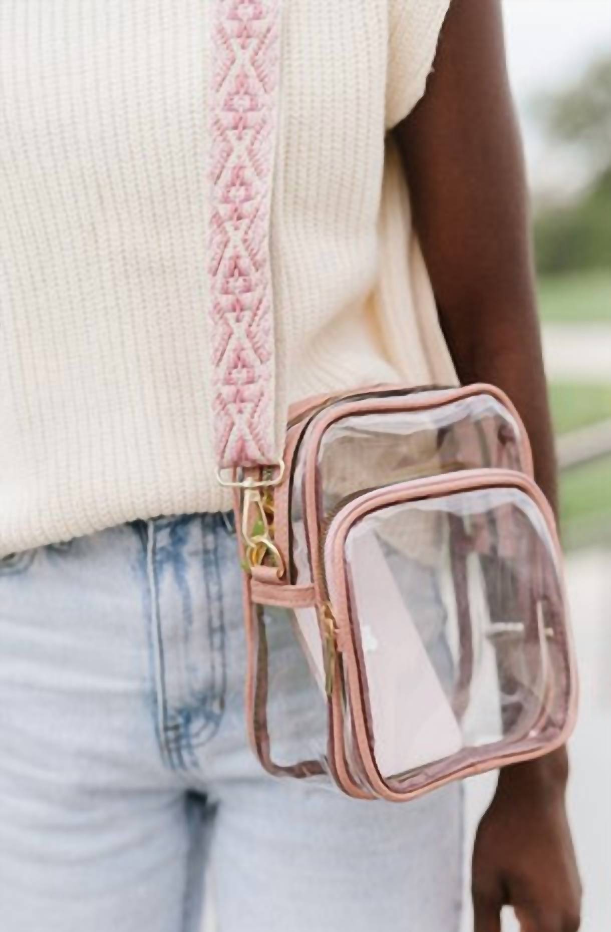 modern + chic Women's Chic Crossbody Concert Stadium Purse in clear - women's bag - detail view