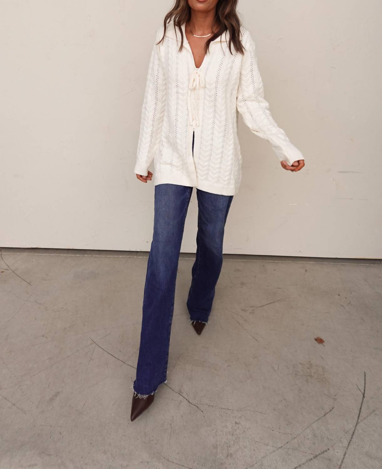 Cozy Co. - Cableknit Lace Up Sweater