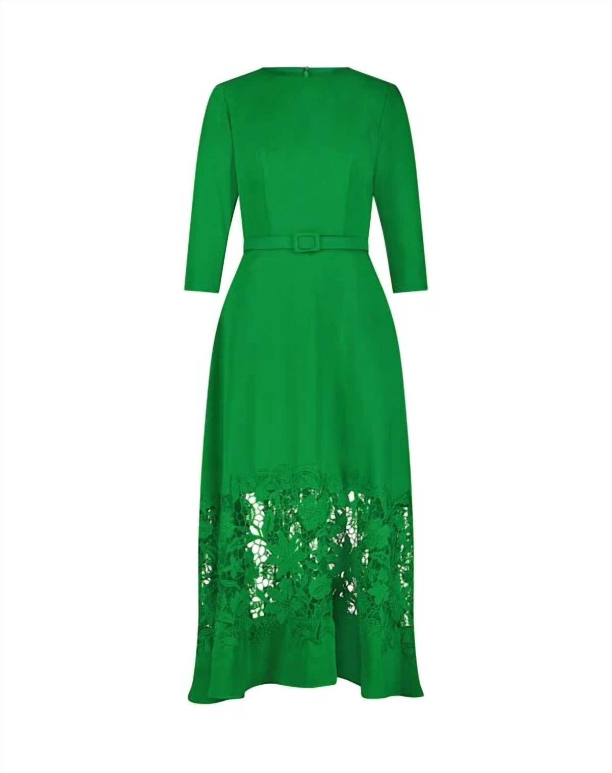 Mac Duggal - Illusion Skirt Quarter Sleeve Midi Dress