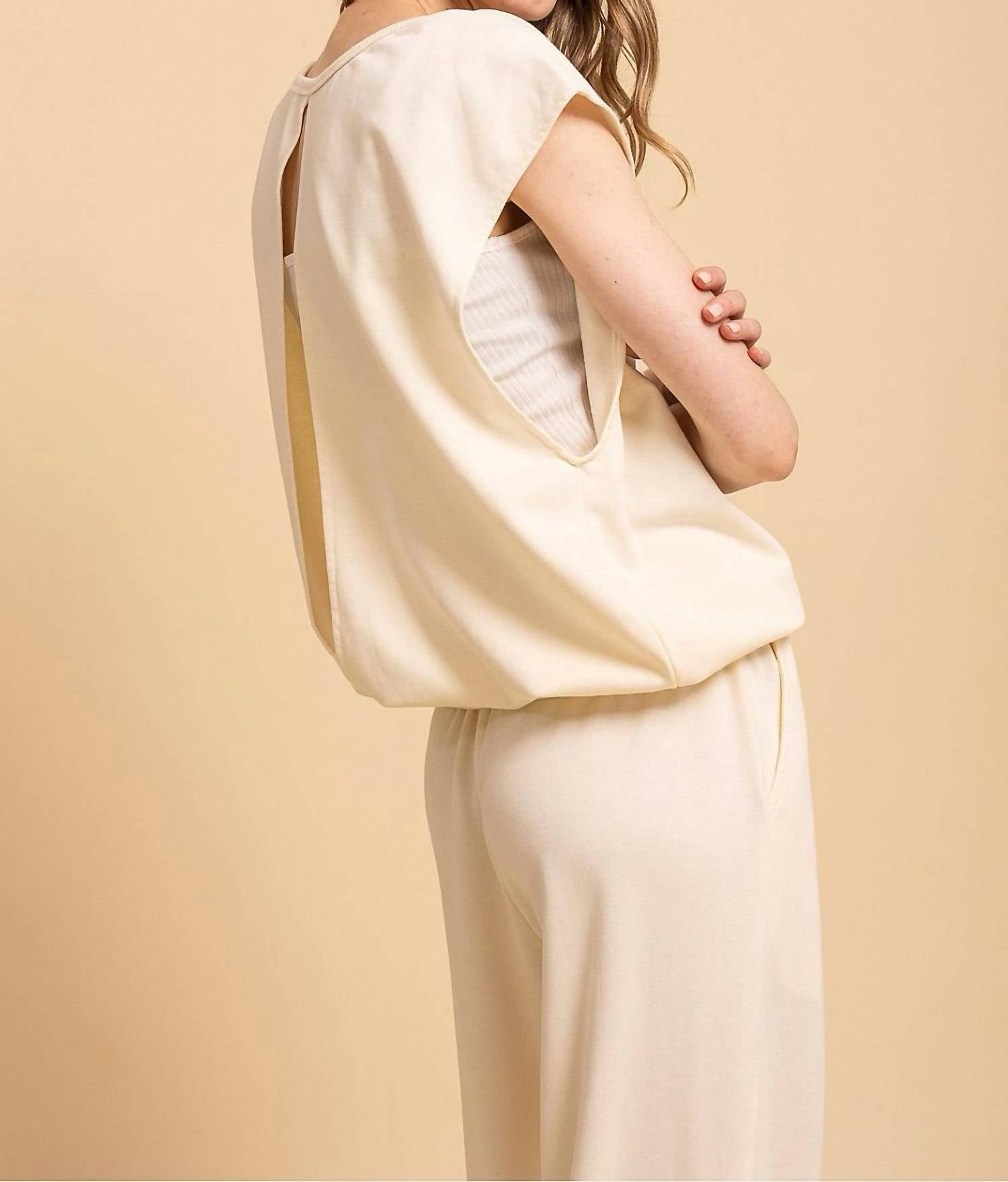 Blue Velvet Open Back Sleeveless Jogger Set in ivory - women's tank top - view 4