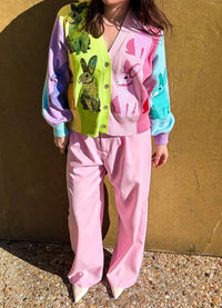 Queen Of Sparkles - Rainbow Colorblock Easter Bunny Cardigan