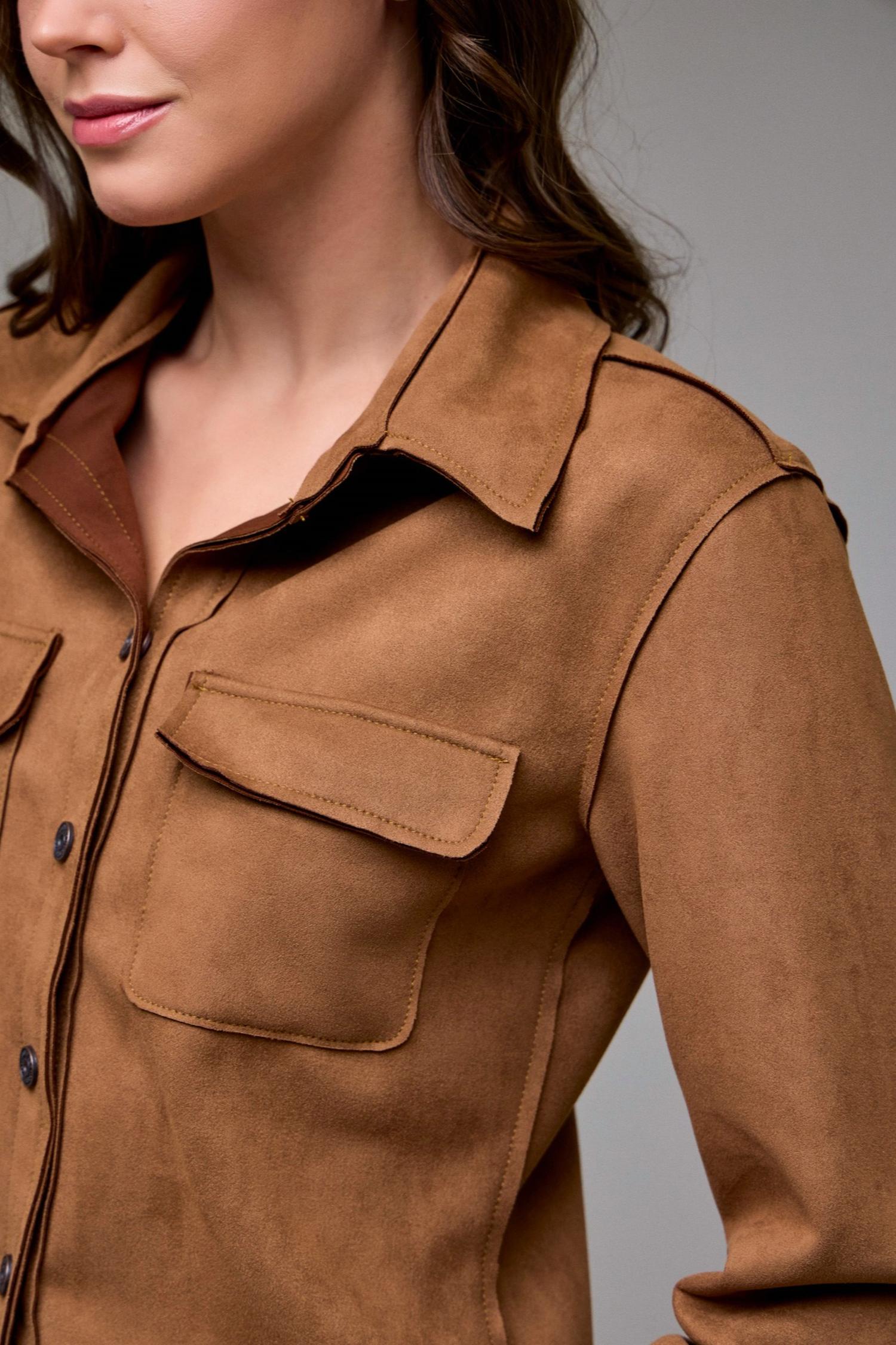 Hidden - Suede Shrunken Button-up Shirt