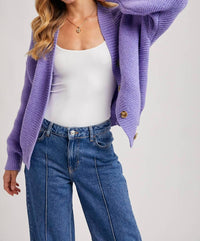 BluIvy Button Up Short Cardigan in very peri 1 - women's cardigan - alternate view