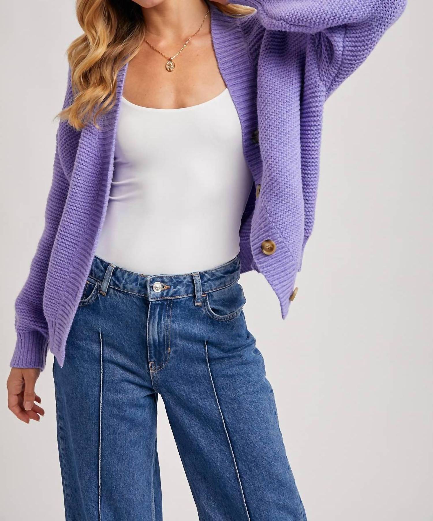 BluIvy Button Up Short Cardigan in very peri 1 - women's cardigan - alternate view