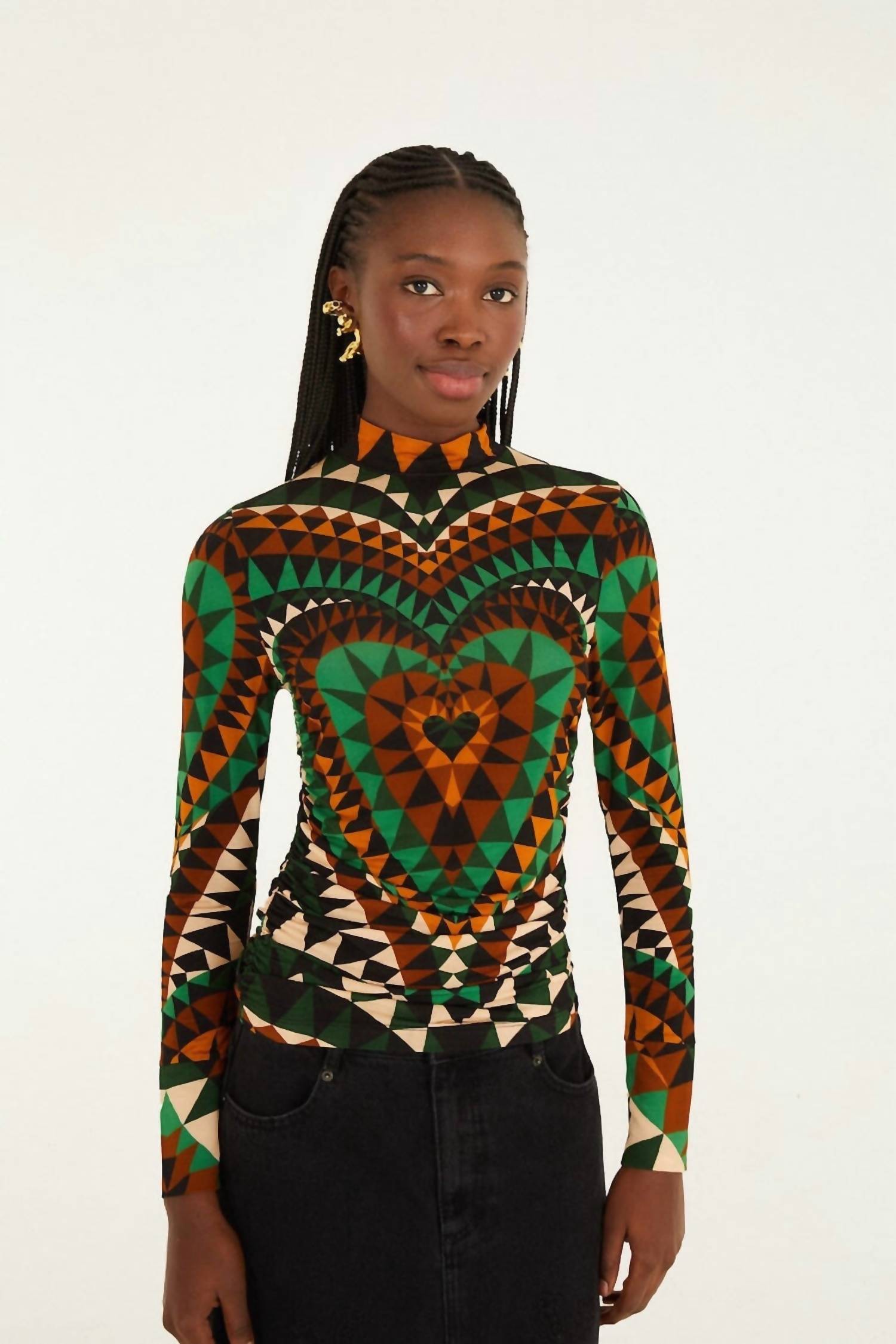Farm Rio - Heart Deco Ruched Waist Jersey Blouse