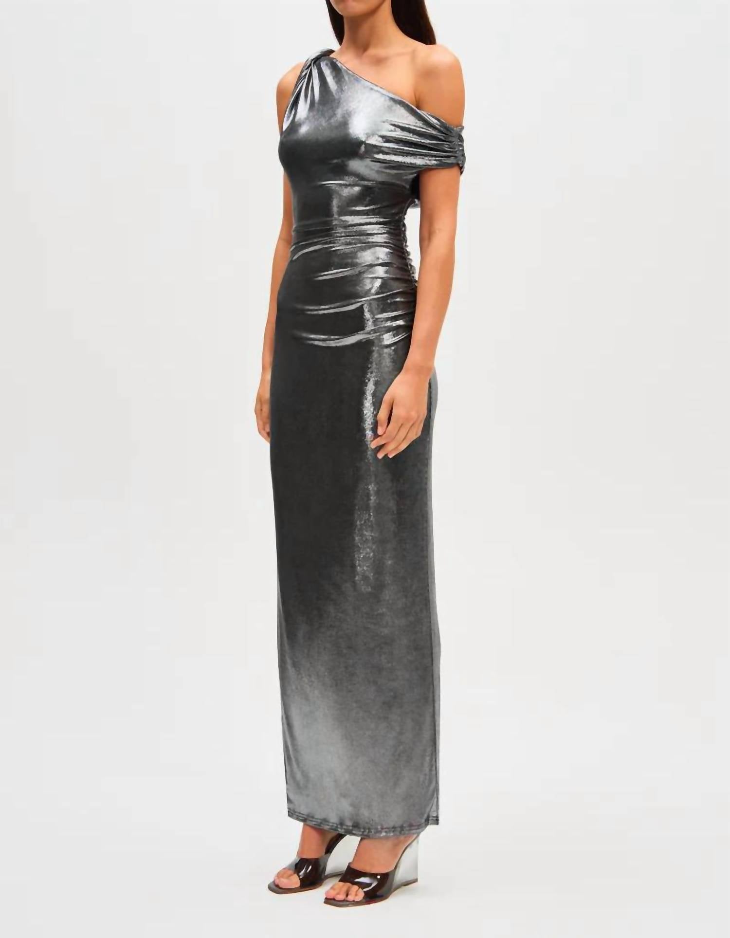 MISHA Nyra Metallic Gown in silver - women's dress - view 4