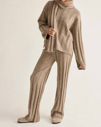 CRESCENT Kenny Ribbed Sweater With Scarf Lounge Set in beige - women's sleepwear