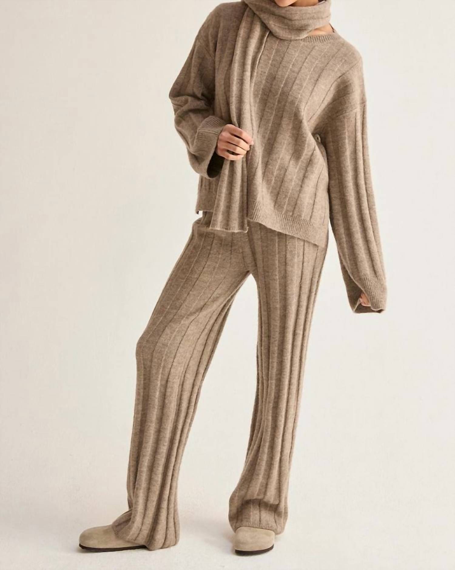 CRESCENT Kenny Ribbed Sweater With Scarf Lounge Set in beige - women's sleepwear