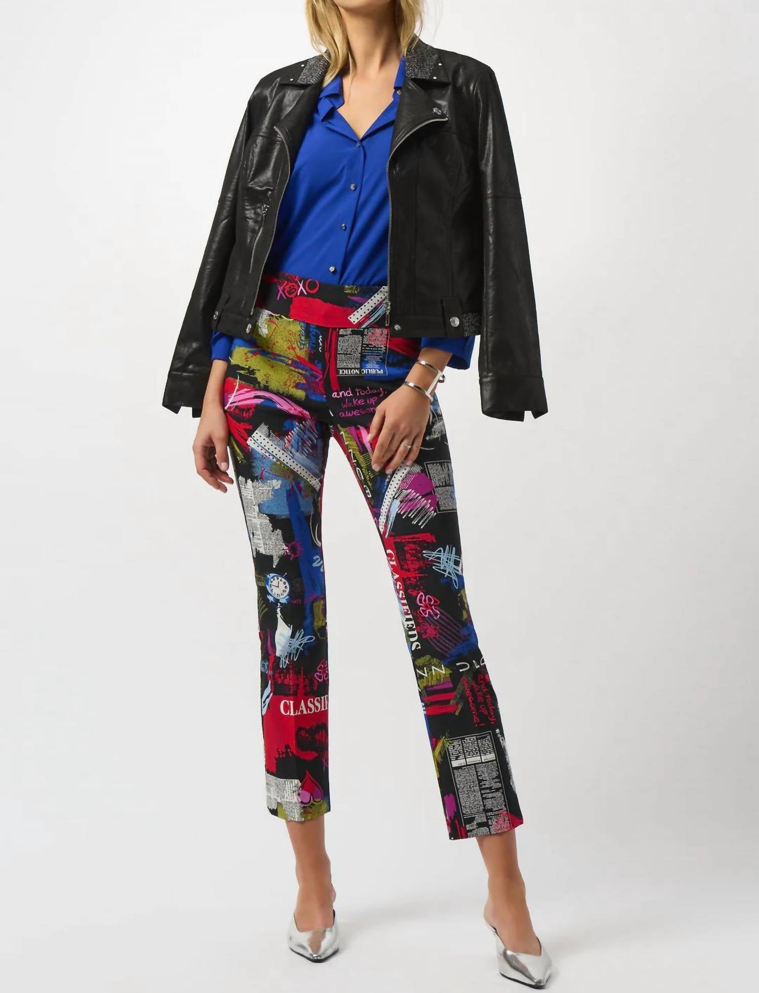 Joseph Ribkoff Foiled Faux Suede Moto Jacket in black - women's jacket - alternate view