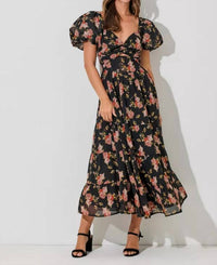 Baevely By Wellmade - Puff Sleeve Cutout Maxi Dress