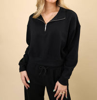 Z Supply Downtown Half Zip Sweatshirt Top in black - women's top - detail view