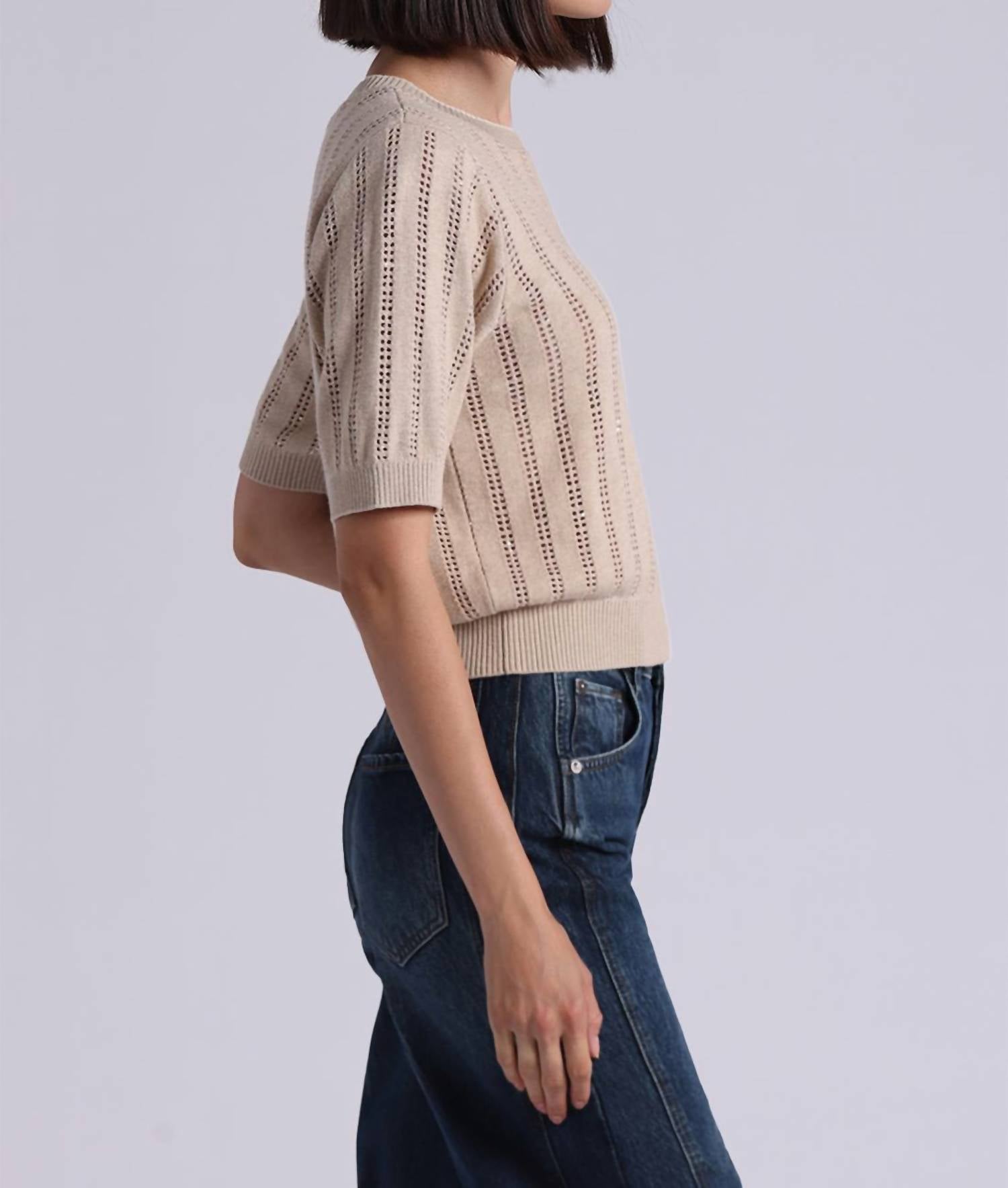 Minnie Rose - Pointelle Sparkle Short Sleeve Crew Top