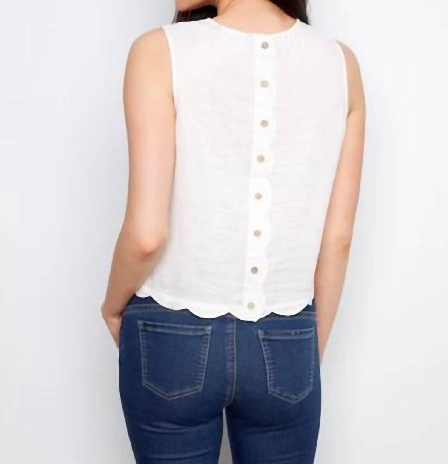 Charlie B - Linen Blend Scalloped Top