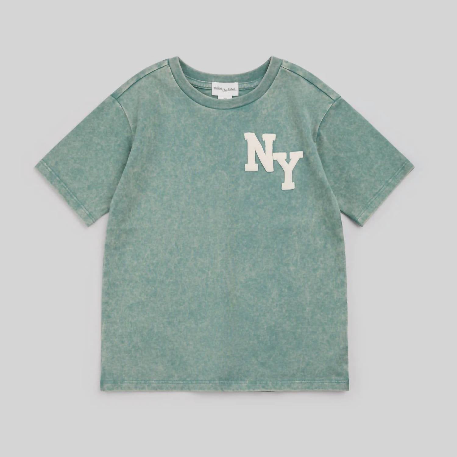 Miles Baby Boys Acid Wash Short Sleeve Tee in teal - kids' t-shirt - detail view