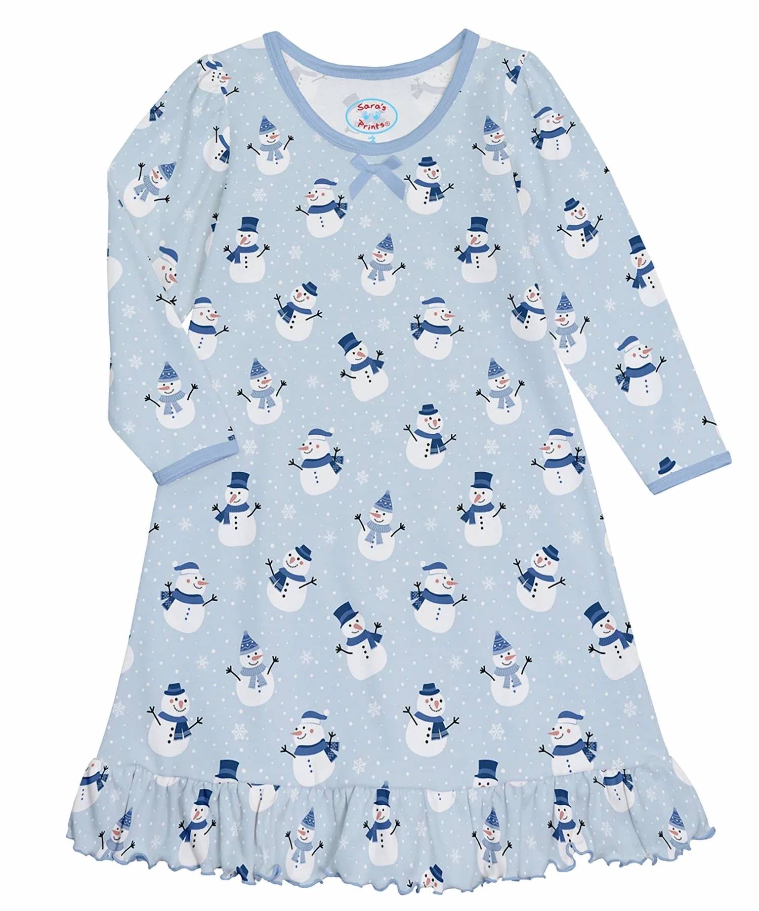 Sara'S Prints - Girl's Gentle Snowman Long Sleeve Gown