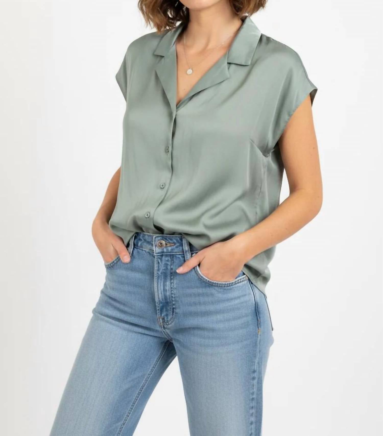 Miou Muse - Button Down Cap Sleeve Top