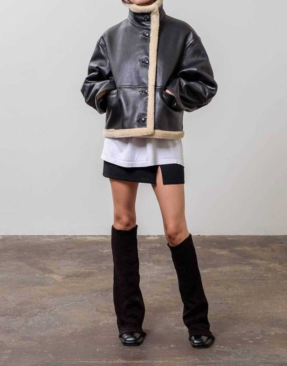 Moon River - Women's Faux Leather Shearling Button Jacket