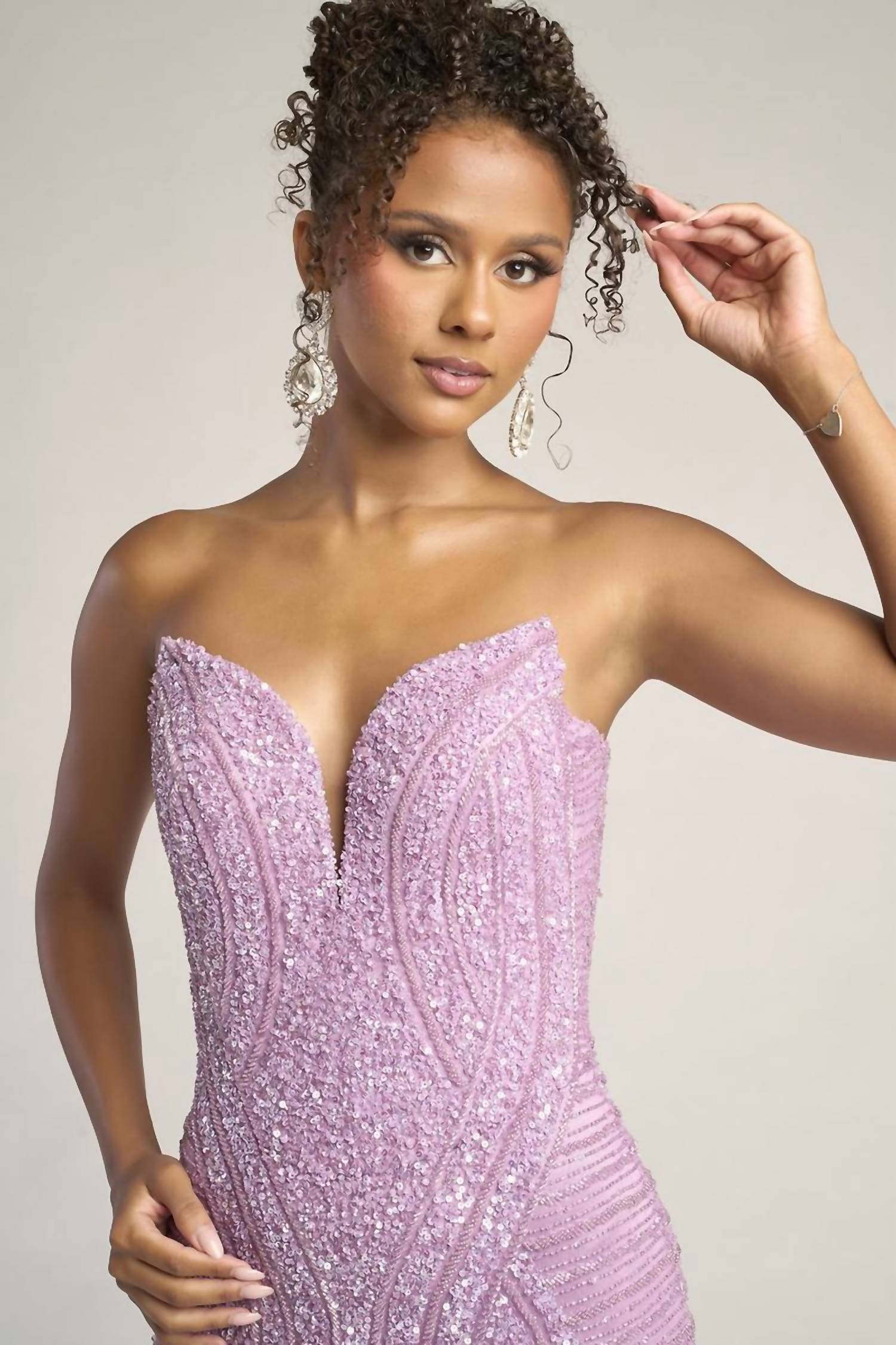 PORTIA&SCARLETT Fully Embellished Strapless Dress With Slit in lilac - women's dress - alternate view