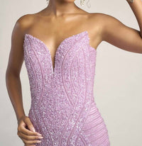 PORTIA&SCARLETT Fully Embellished Strapless Dress With Slit in lilac - women's dress - detail view