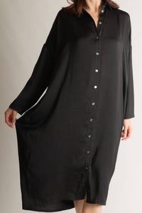 P.Cill - Satin Oversized Button Up Shirt Midi Dress