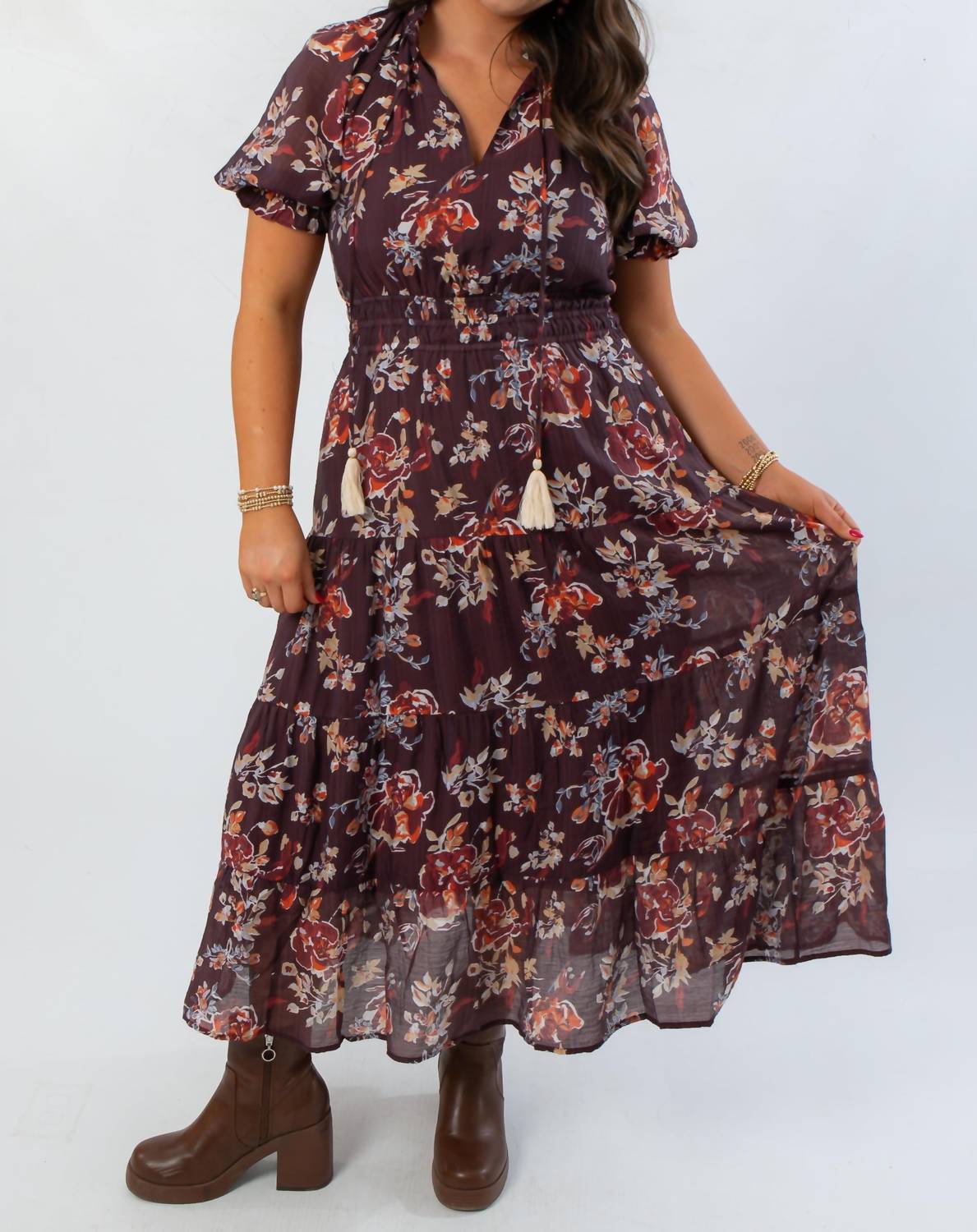 Thml - Printed Puff Sleeve Tiered Maxi Dress