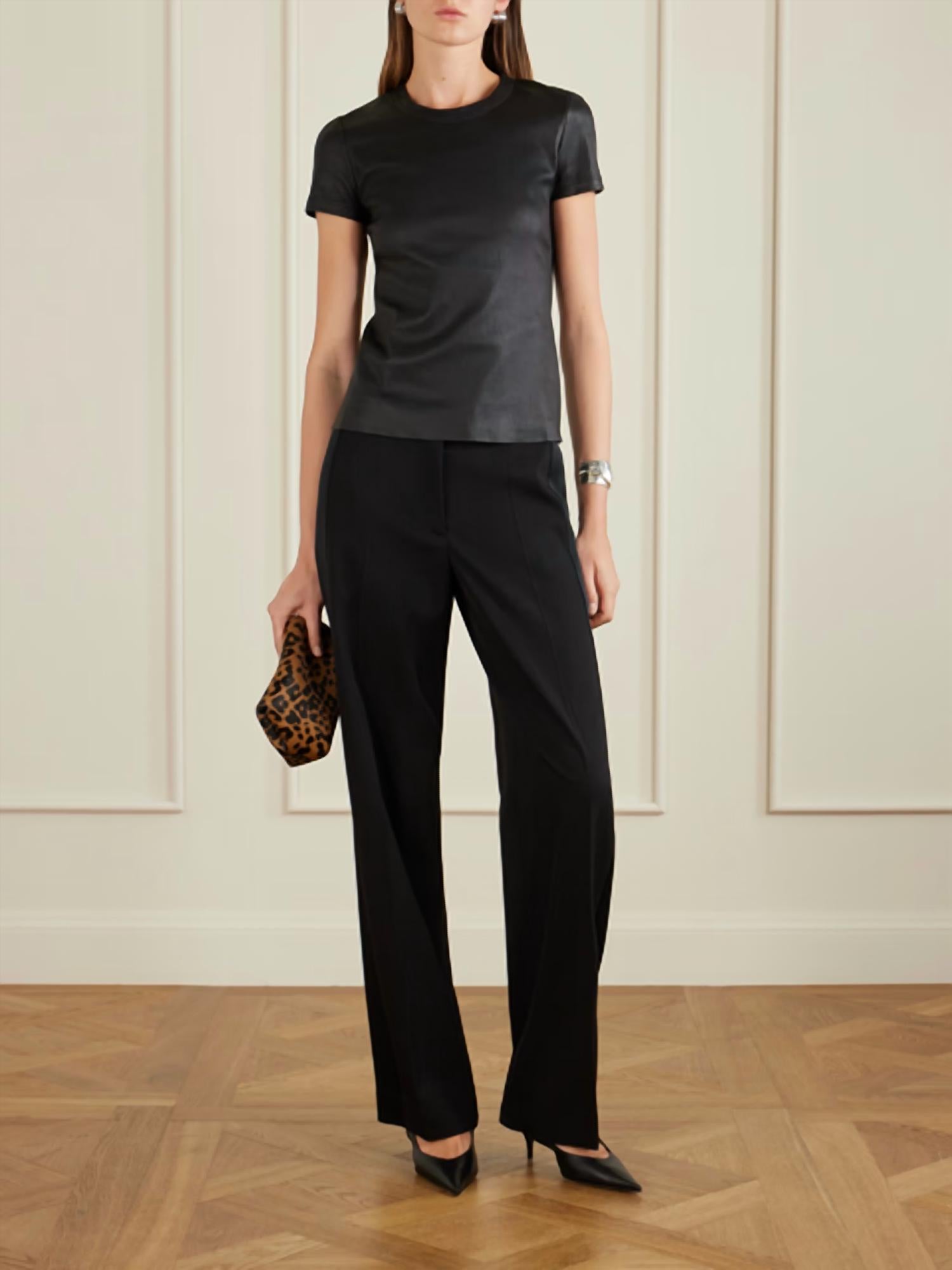 Stouls Leather T-shirt in black - women's t-shirt