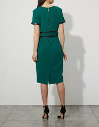 Joseph Ribkoff Faux Belted Sheath Dress in emerald - women's dress - detail view