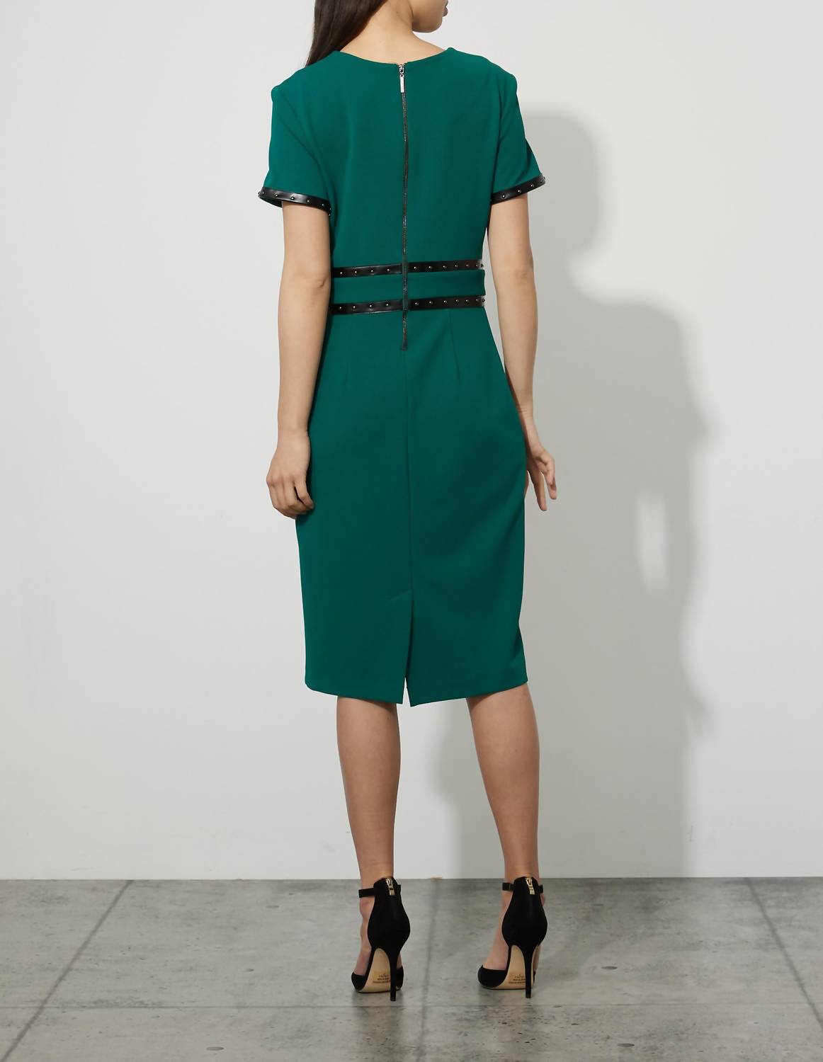 Joseph Ribkoff Faux Belted Sheath Dress in emerald - women's dress - detail view