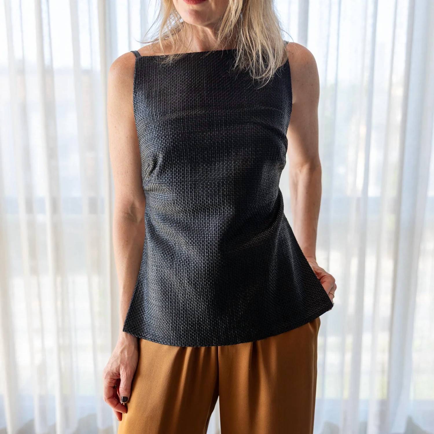 St. Agni - Woven Leather Square Neck Top