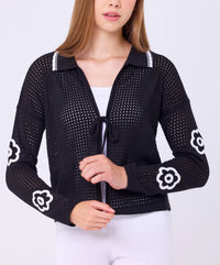 French Kyss - Flower Collared Tie Cardigan
