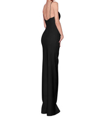 Tarik Ediz Crepe Column Evening Gown in black - women's dress - detail view