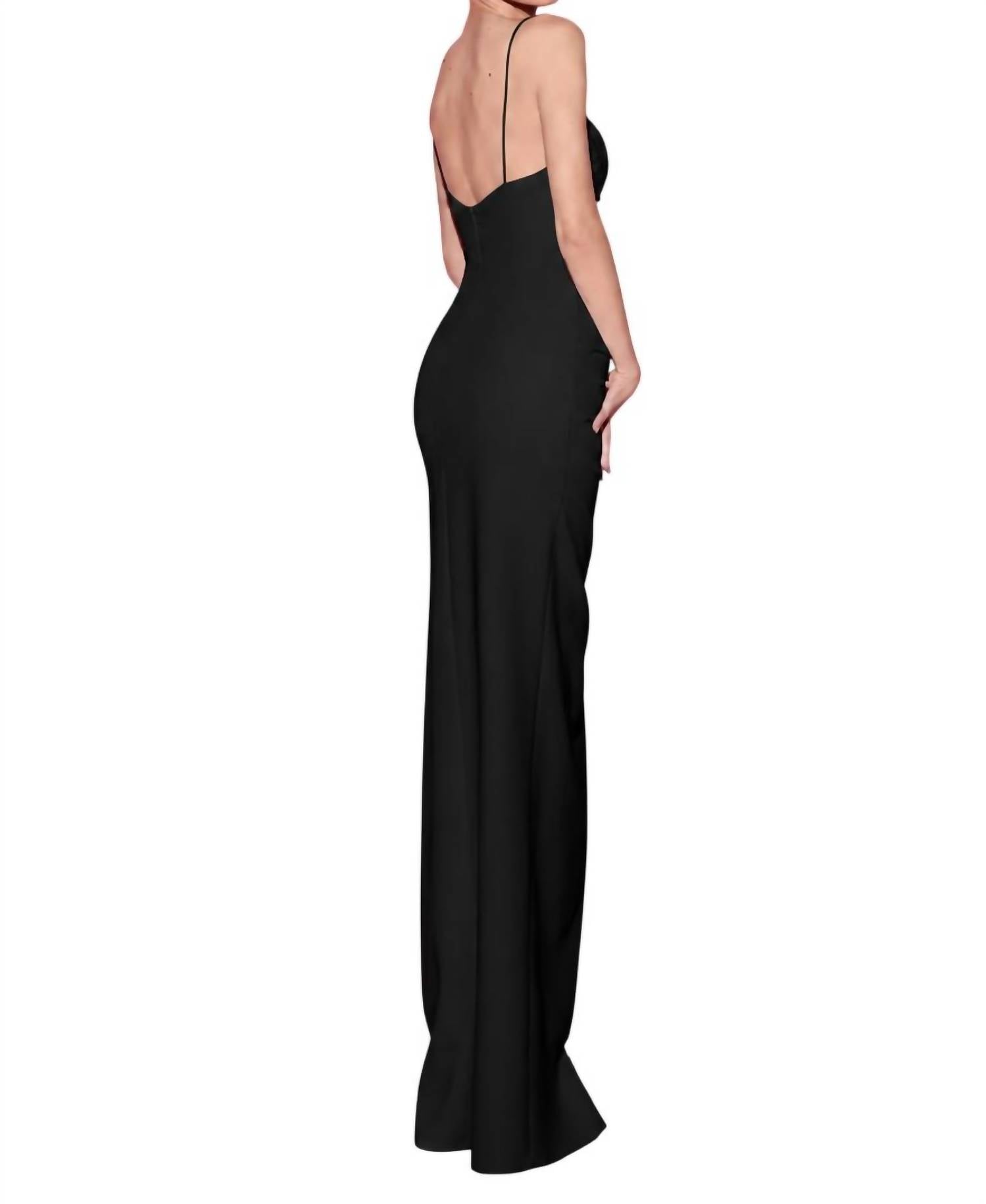 Tarik Ediz Crepe Column Evening Gown in black - women's dress - detail view