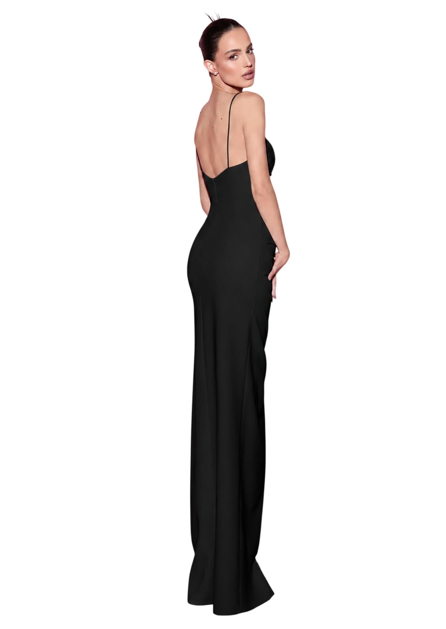 Tarik Ediz Crepe Column Evening Gown in black - women's dress - alternate view