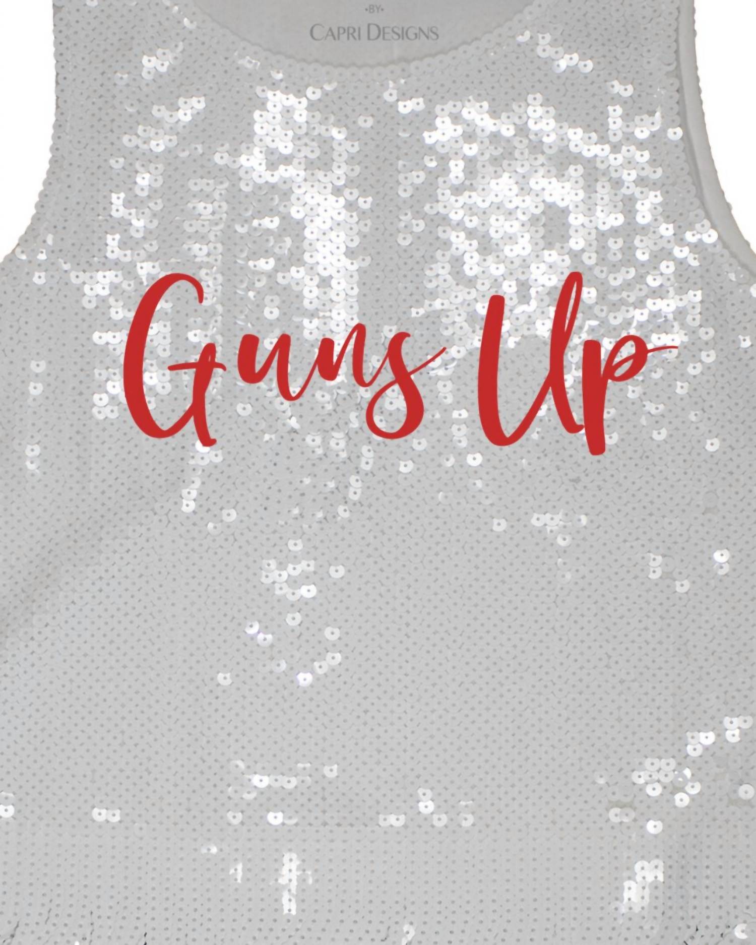 Kickoff Co Women's Sequin Script Tank With Fringe in white - women's tank top - detail view