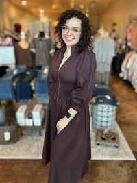 Entro - Quarter Sleeve Front Zip Midi Dress