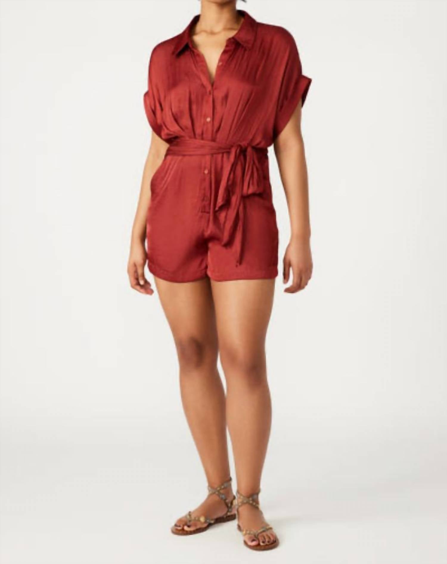 STEVE MADDEN Tori Romper in burnt orange - women's pants - detail view