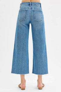 Trendsi - Tummy Control Mid Rise Crop Wide Front Slit Jeans