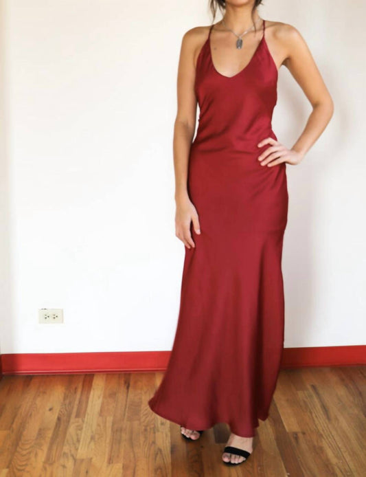 Aakaa - Side Slit Satin Maxi Dress