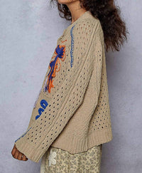 Pol - Long Sleeve Floral Frayed Edge Cardigan Top
