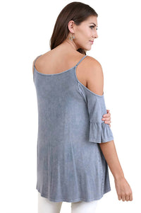 Umgee - Mineral Washed Cold Shoulder Top