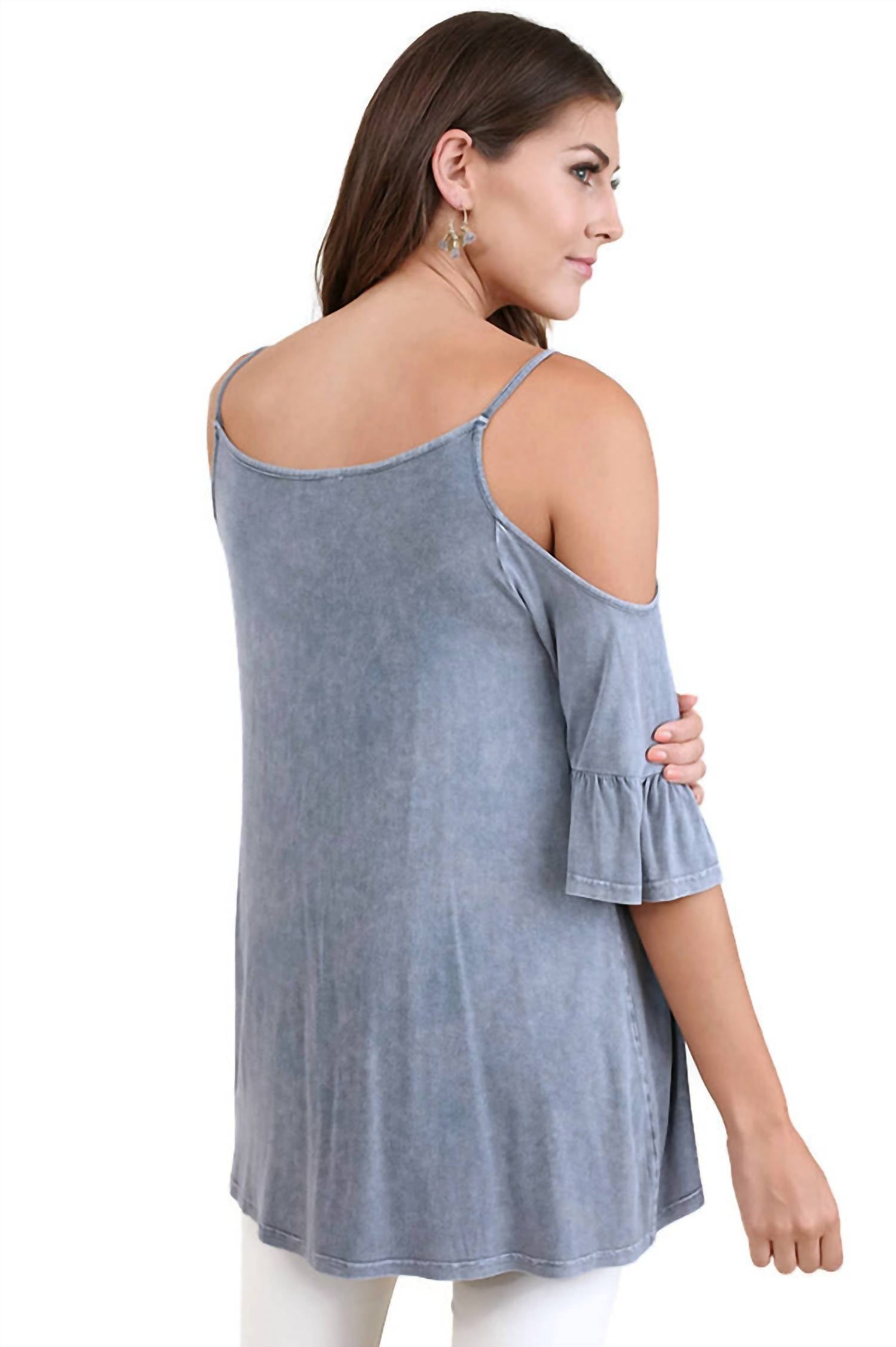 Umgee - Mineral Washed Cold Shoulder Top