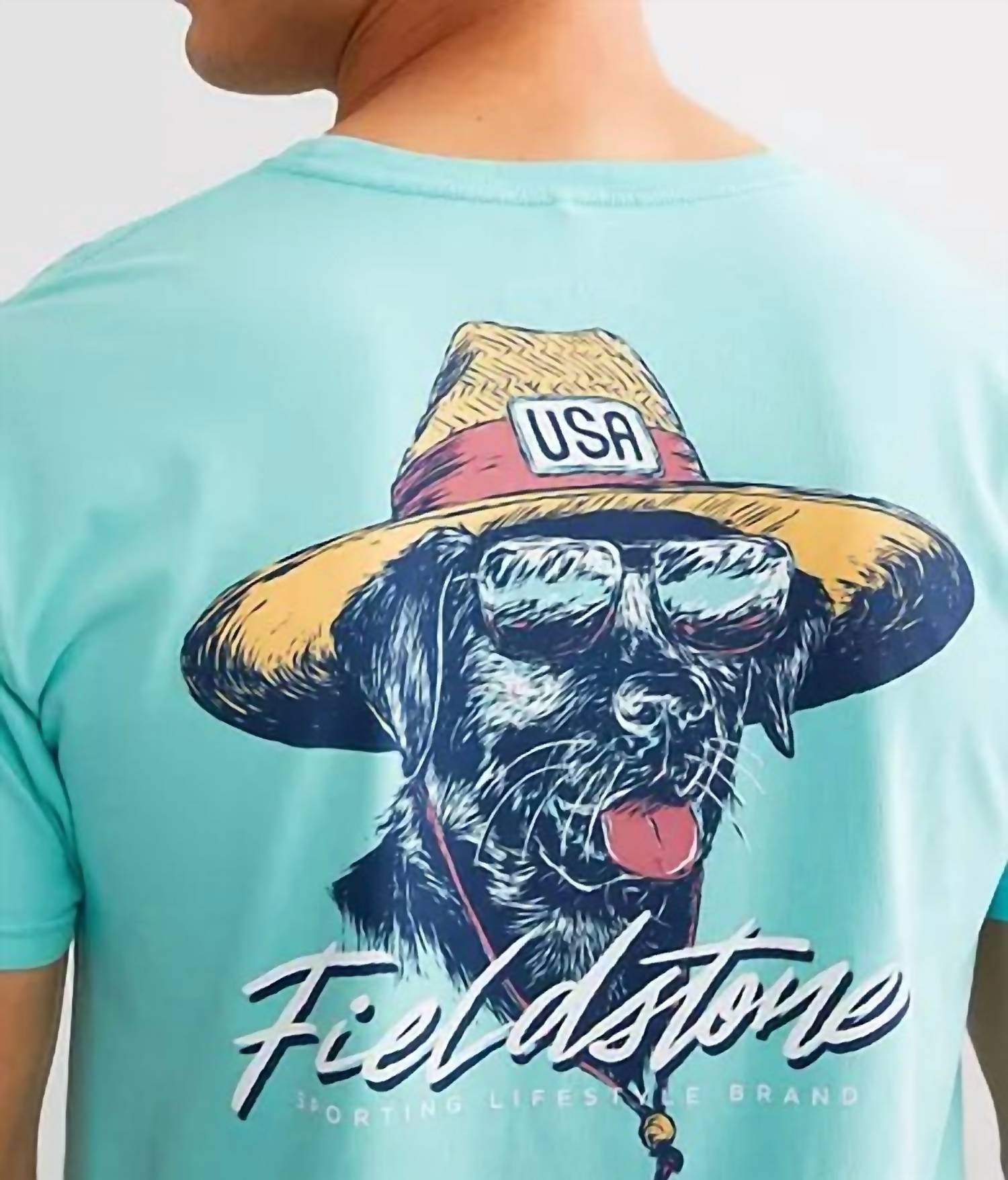 Fieldstone Beach Bum Tee in turquoise - men's long sleeve top - alternate view