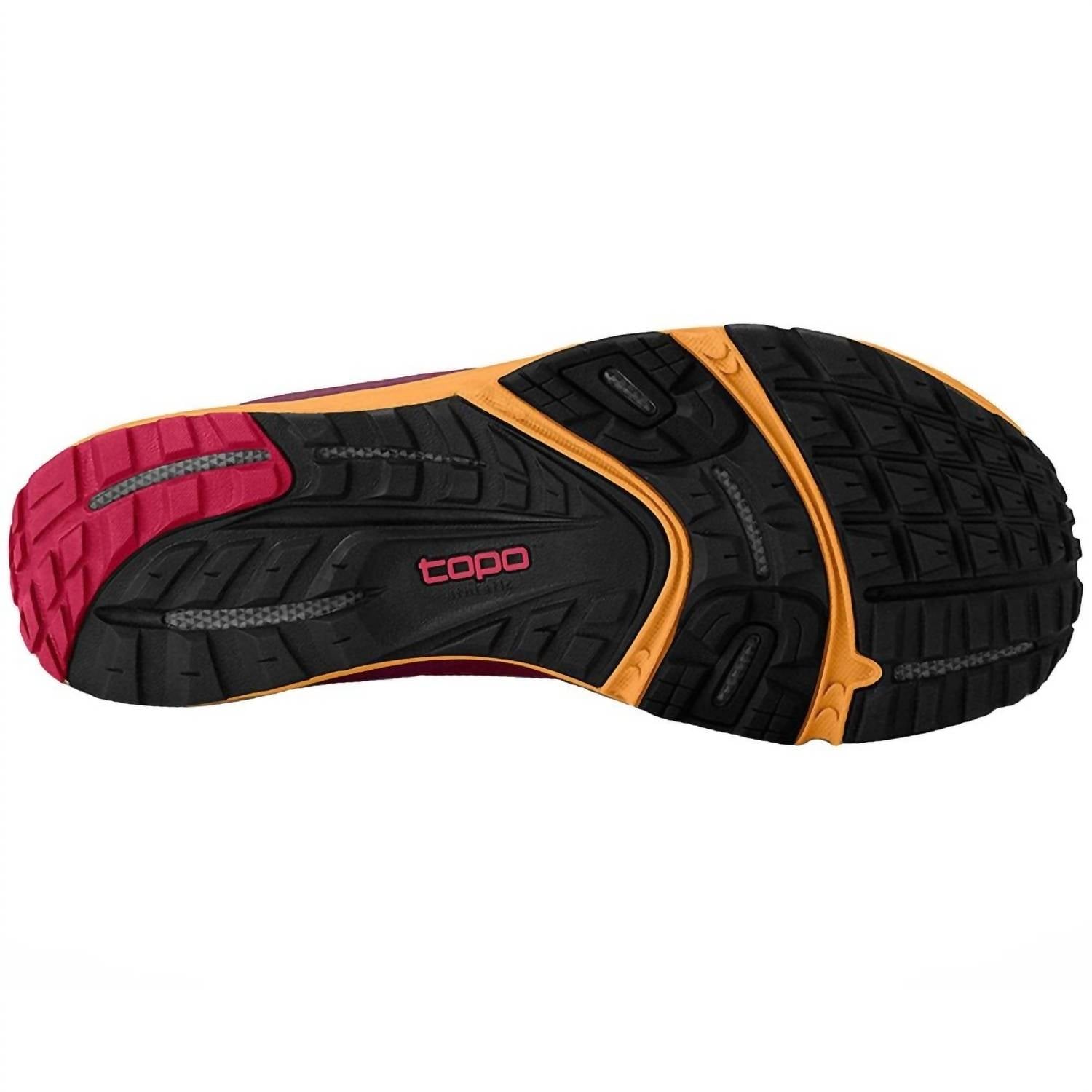 Topo Athletic Women's Hydroventure Trail Running Shoe in burgundy peach - women's shoe - detail view
